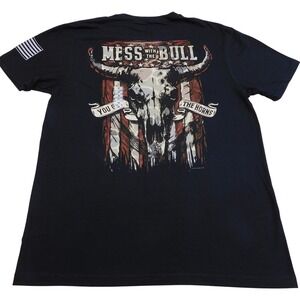 Jedco‎ Mess With The Bull USA Flag Graphic T Shirt Men M Black NWT